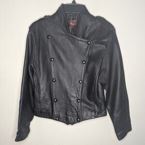 Vintage Top Gear London Leather Double Breasted Jacket in Black, Size Large